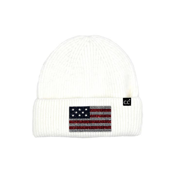 Hana - Wholesale Beanie - Women's - C.C American Flag Rhinestone Beanie1