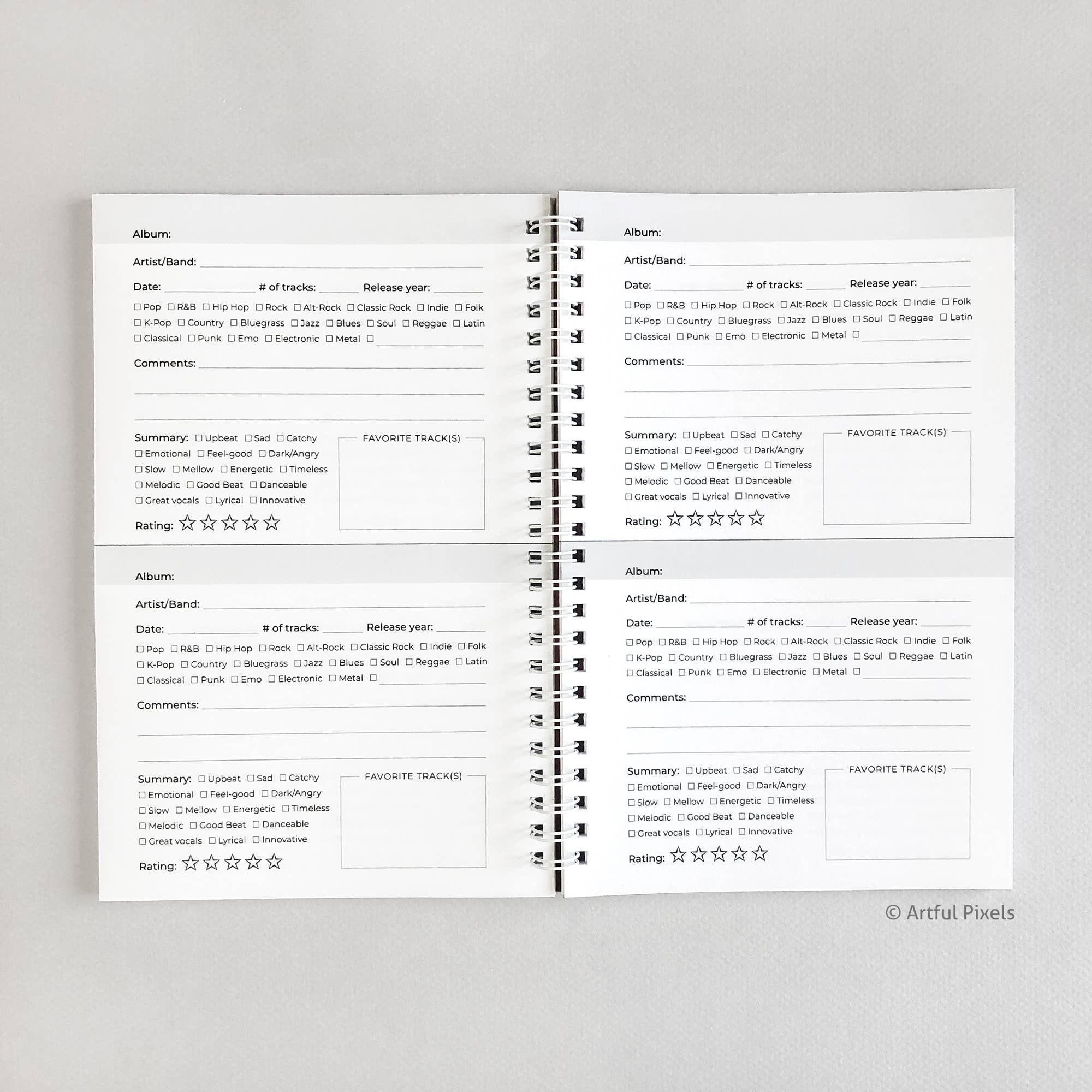 Artful Pixels - Wholesale Journal/Diary - Music Album Logbook | Journal for Music Lovers3