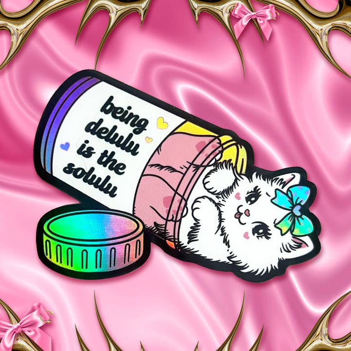 Being Delulu ist der Solulu Kitty Cat Holo-Aufkleber für den Großhandel von Moonstruck Crystals