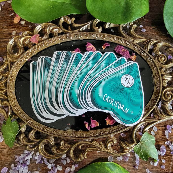 Capricorn Planchette Sticker for wholesale by Moonflower Scythe