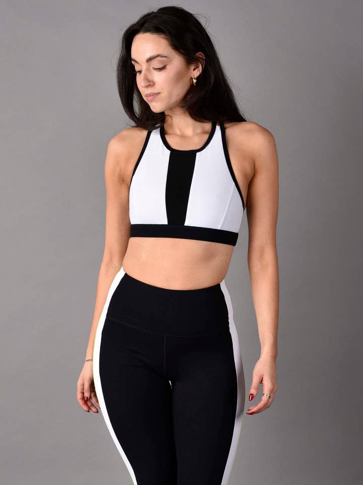 Wear Love More LLC - Wholesale Activewear Set - Women's - Stevie Reversible Matte Luxe High Neck Sports Bra in Black Combo3