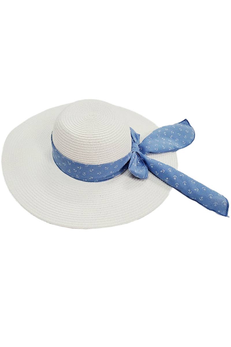 Cap Zone - Wholesale Straw Hat - Women's - Anchor Bow Chiffon Band Floppy Paper Straw Sun Hat7