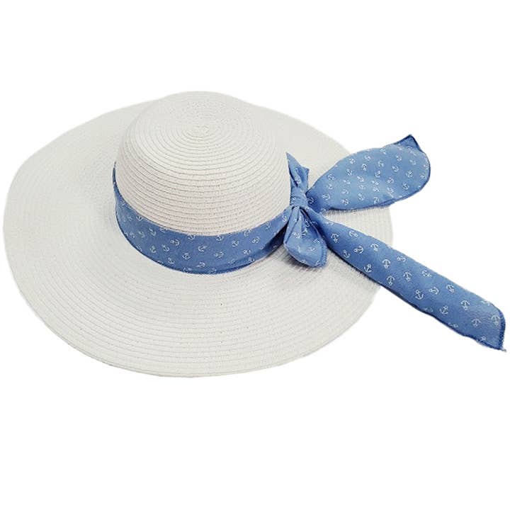Cap Zone - Wholesale Straw Hat - Women's - Anchor Bow Chiffon Band Floppy Paper Straw Sun Hat7