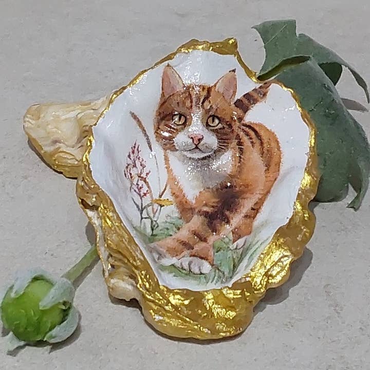 Plato para joyas con forma de concha de ostra, gato atigrado, gatito, forma de concha de ostra para venta al por mayor de Bee my Oyster