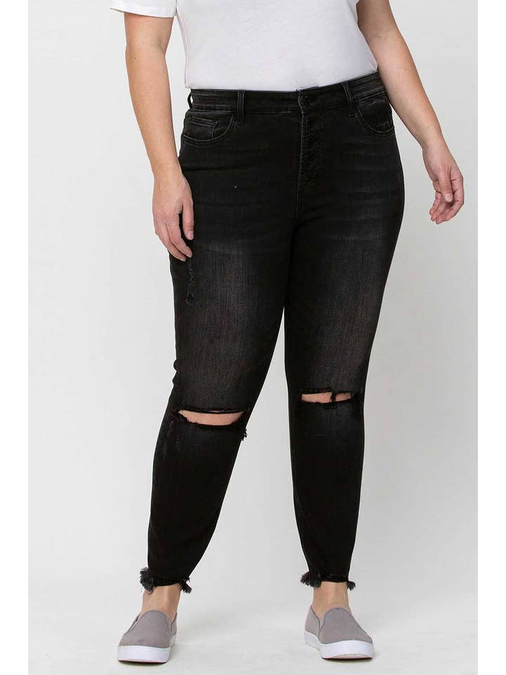 NACHT-REFLEXION PLUS SIZE HIGH RISE BUTTON FLY SKINNY JEANS V2125SHC-P für den Großhandel auf Faire