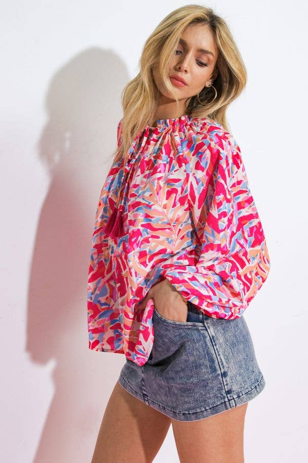 FUCHSIA BLUE A printed woven top - IT12820 for wholesale on Faire2