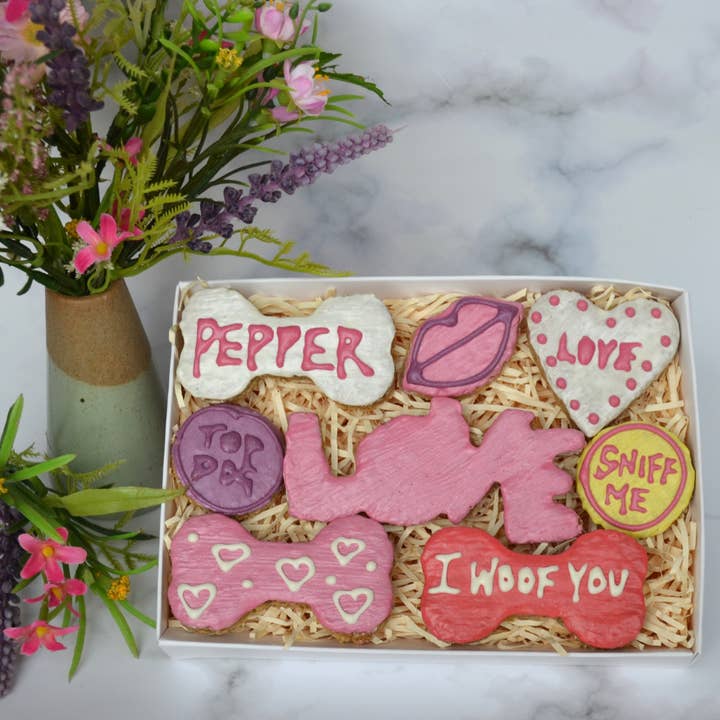 Four Legged Fancies dog bakery - Vendita all'ingrosso Snack - Cani - Scatola regalo di dolcetti per cani di San Valentino (coperchio trasparente)3