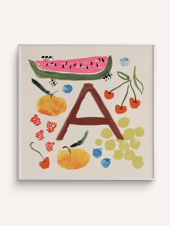 Fruity Initial Art Print for wholesale by Phthalo Ruth