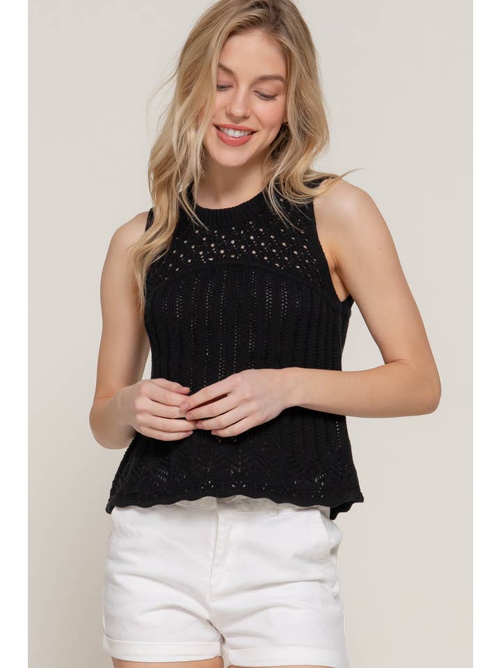 Active Basic | Active USA - Wholesale Tank Top - Women's - Sleeveless Round Neck Crochet Spring Sweater