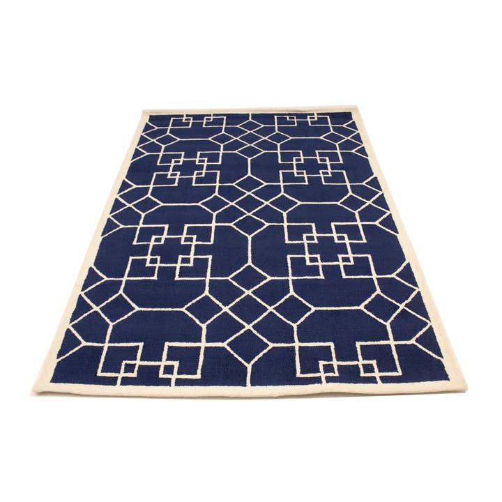 Purple-navy Cream Geometric 5X8 Modern Rug | Wool 5X8 for wholesale by Magic Rugs Inc.