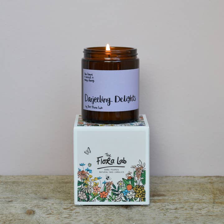 The Flora Lab | Hand Poured Natural-Wax Candles - Wholesale Jar/Filled Candle - Darjeeling Delights Soy Wax Candle | Purple | Luxury Gift2