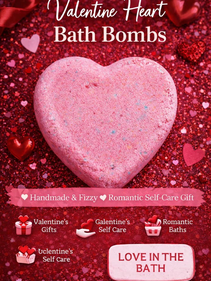 Valentine Heart Bath Bomb – Pink Heart Bath Fizzy | Romantic for wholesale by Ginger & Pine Apothecary