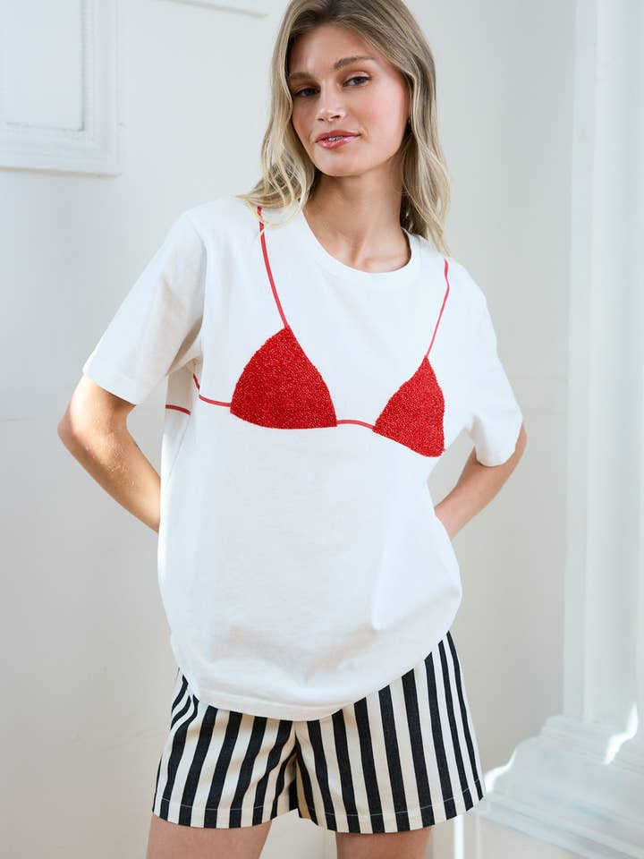 Caviar Print Bikini Graphic Tee - RTK1121 for wholesale by RAISONNEL