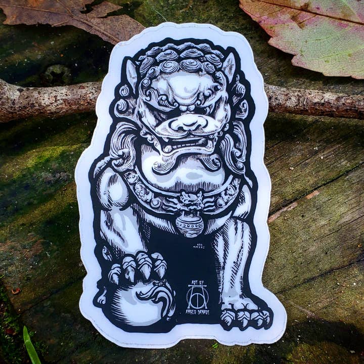 Foo Dog waterproof Vinyl sticker for wholesale by Art by Amber Damare