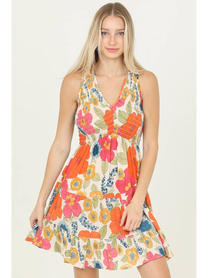 ANGIE - Wholesale Dress - Women's - C4881-FQ94 SMOCKED BODICE V NECK RACER BACK TANK DRESS
