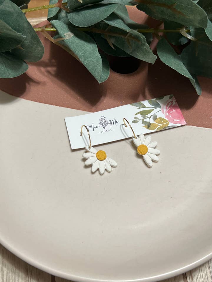 Half Daisy Gold plated Hoops for wholesale by Mom & Me Gioielli