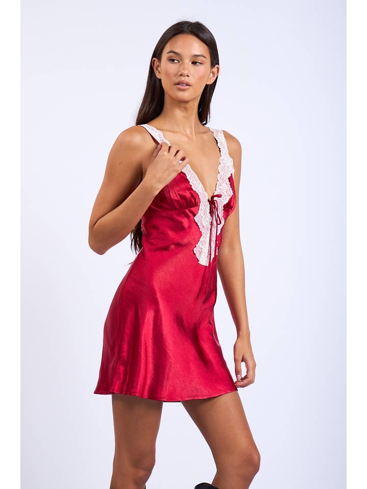 Sky to Moon - Wholesale Dress - Women's - SATIN LACE STRAP V-SHAPE OPEN BACK MINI DRESS13