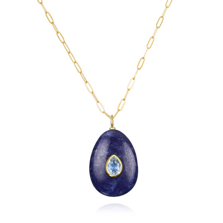 Lapis and Blue Topaz Pear Necklace-Multiple Lengths for wholesale by Amelia Rose Jewelry