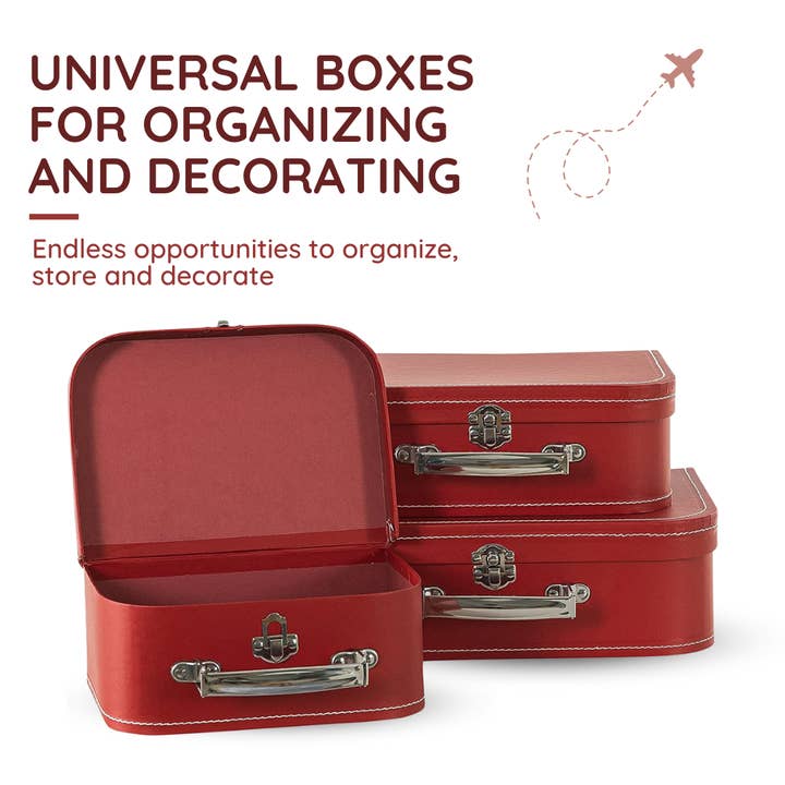 Soul & Lane - Wholesale Decorative Box - Set of 3 Rich Red Cardboard Suitcase Storage Box1