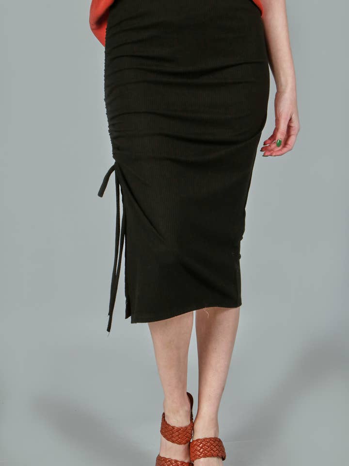 Solid rib one side ruching skirt (P18264) for wholesale by P.S Kate