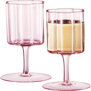 (5 PACK) EcoQuality Translucent Plastic Pink Wine Glasses with Gold Rim -  12 oz Wine Cups with Stem, Disposable Shatterproof Wine Goblets, Reusable