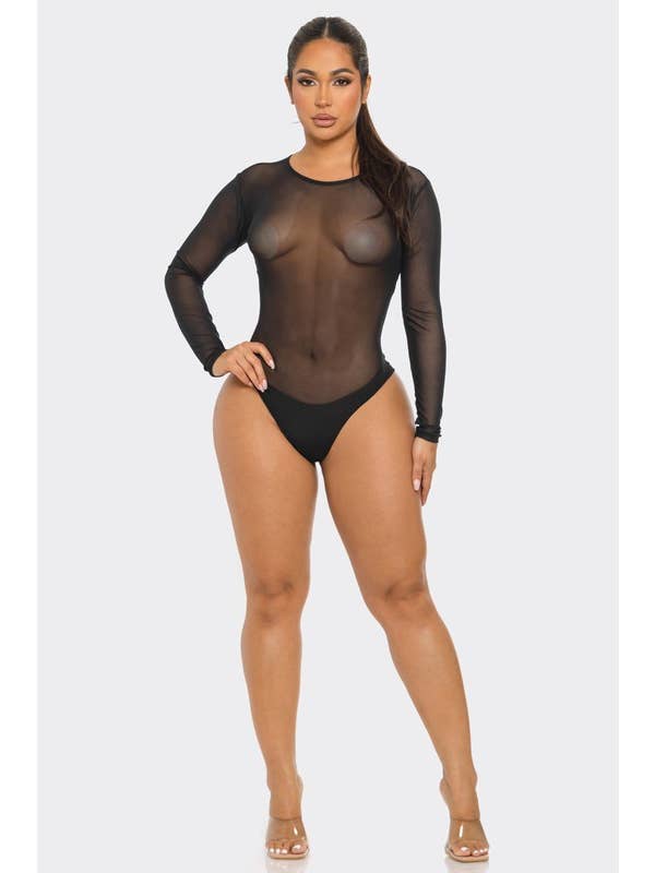 SEXY STAR DESIGN INC - Wholesale Bodysuit - Women's - Mesh Bodysuit See Through Long Sleeve Solid Color4