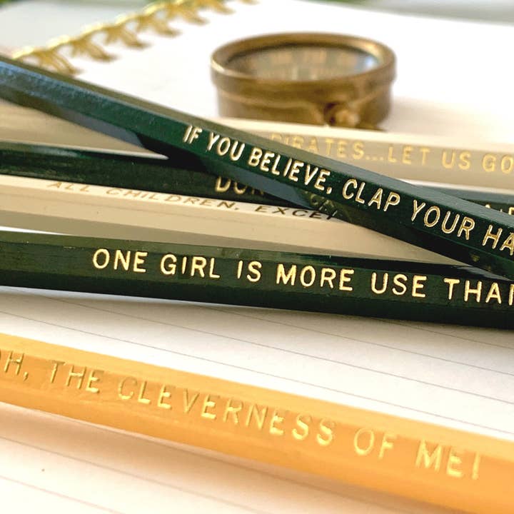 Lit & Whimsy - Wholesale Pencil - Peter Pan Quotes Pencil Set, J.M. Barrie Bookish Gifts