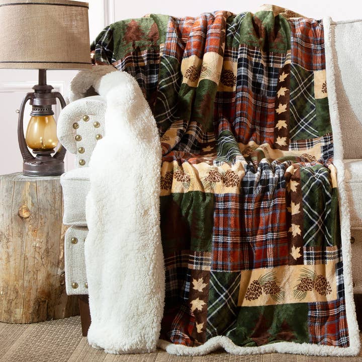Tree Plaid Plush Sherpa Throw for wholesale by Carstens, Inc.