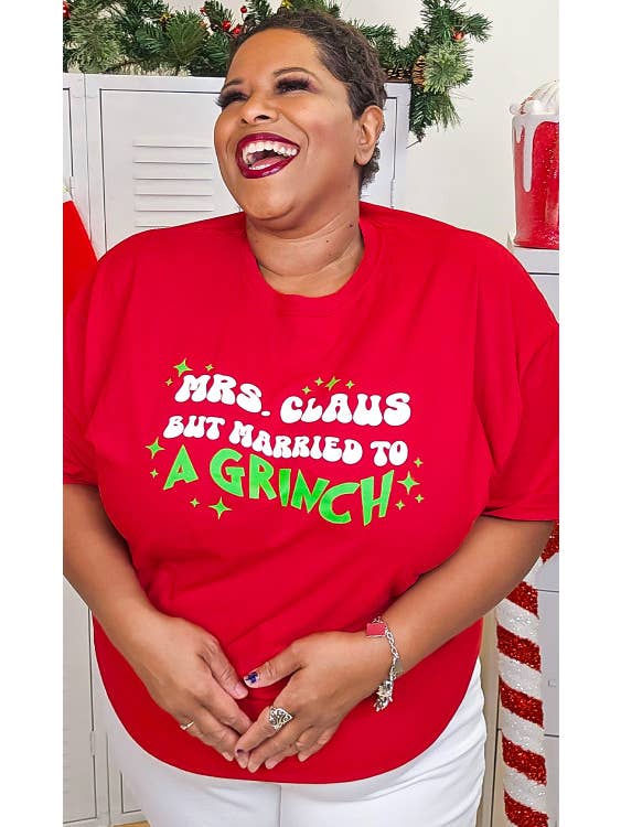 Sugar Stitch - Wholesale Screen Printed T-Shirt - Women's - Mrs. Claus But Married to A Grinch Graphic T-Shirt