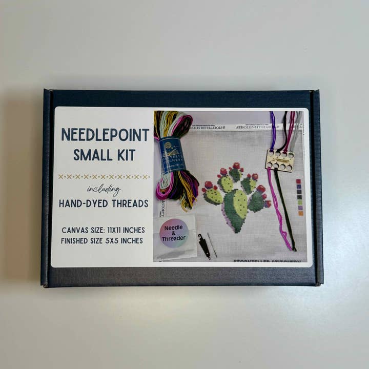 Storyteller Stitchery - Wholesale Embroidery/Cross Stitch Supplies - Prickly Pear Cactus — Modern Needlepoint Kit (Small Design)2