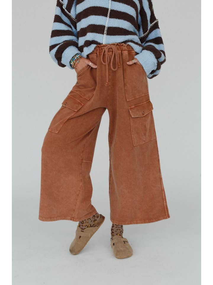 Three Bird Nest - Wholesale Pants - Women's - Cargo Cascade Wide Leg Pants - Copper