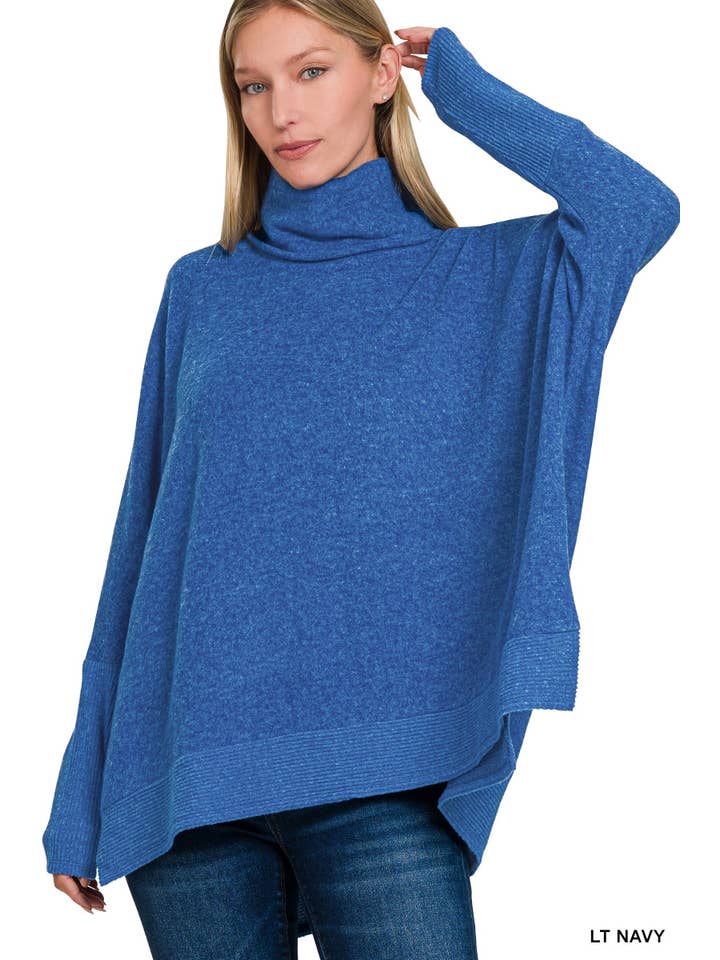 42POPS - Wholesale Pullover-trui - Dames - 1028 Geborstelde Melange Coltrui Poncho Hi Low Trui SI-266583