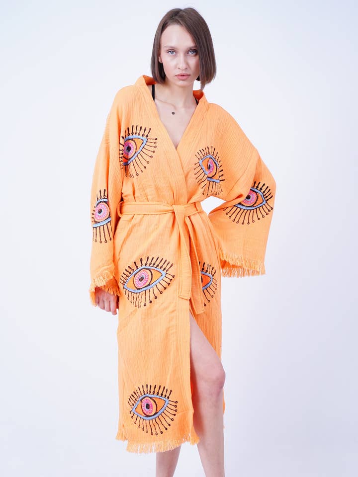 Artesanal Evil Eye Festival de Boho Kimono, Boho Beachwear por atacado de Bodho
