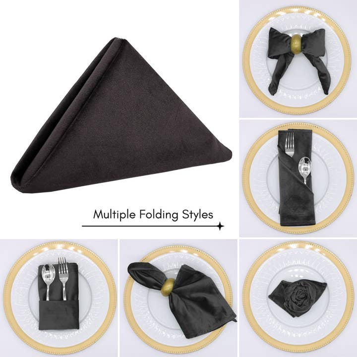 YOUR CHAIR COVERS - Wholesale Dinner & Cloth Napkin - 10 Pack 20 Inch Velvet Cloth Napkins Black