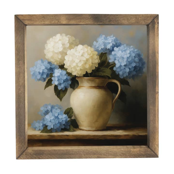 Blue and White Hydrangeas Framed Art for wholesale by Twelve Timbers