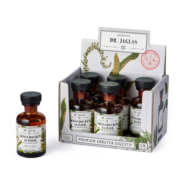 Dr. Jaglas – Großhandel Likör – Artischocken-Elixier Likör, Set 6x50ml Miniaturen, vegan0