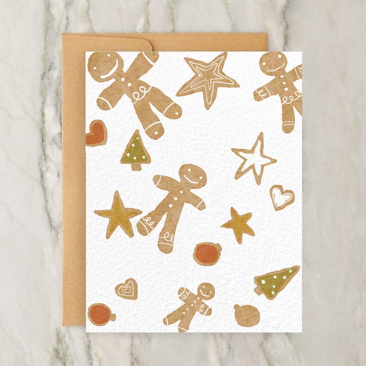 Gingerbread Cookie People 4x5" Christmas Card for wholesale by Hudson Illustration Co - About Town Co