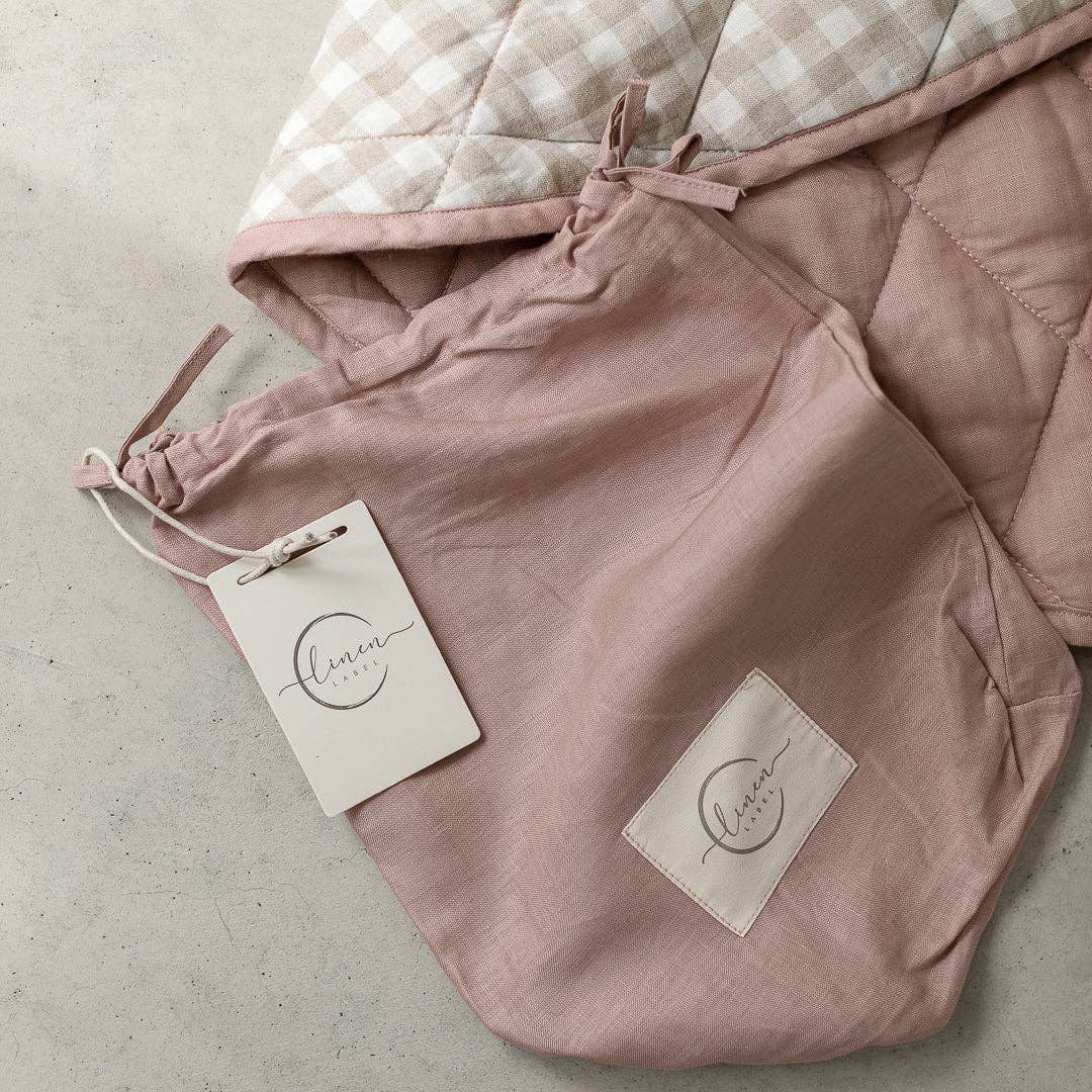 linen label - Wholesale Play mat – Kids & baby - Dusty Rose & Gingham - French Linen Quilted Play Mat Blanket8