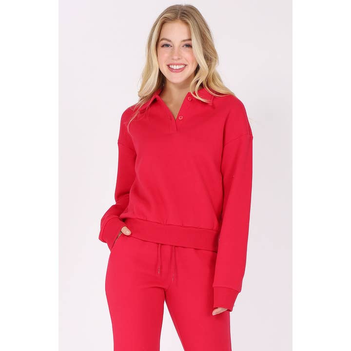 Solid Fleece Polo Sweatshirt for wholesale by Timeless