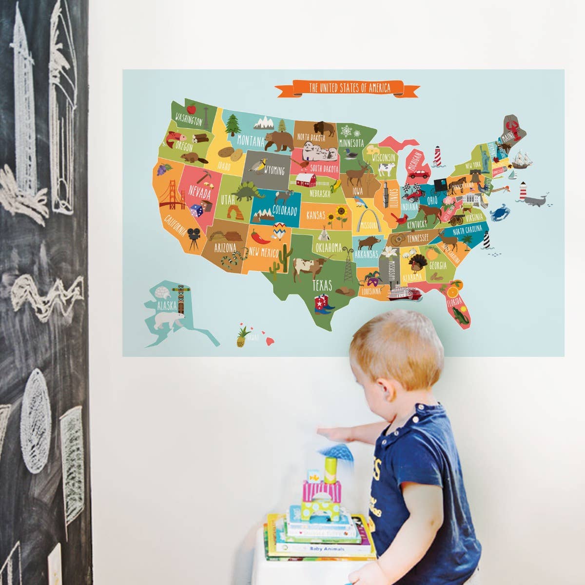 Simple Shapes - Wholesale Wall Decor - Kids & Baby - USA Map Wall Sticker0