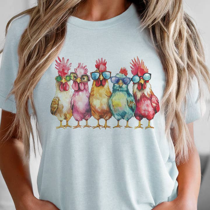 Par.tees by Party On! - Wholesale T-Shirt (Graphic) - Women's - Chicken Sunglasses Rooster Farmers Market Graphic Tee
