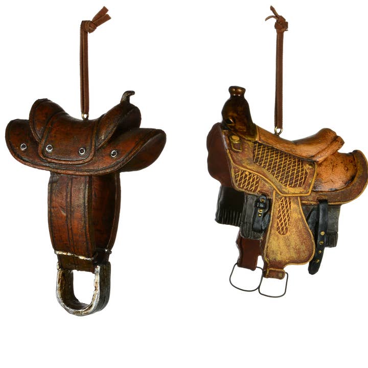 2 Asstd 4" Brown Saddle Ornament for wholesale by Christmas Tradition