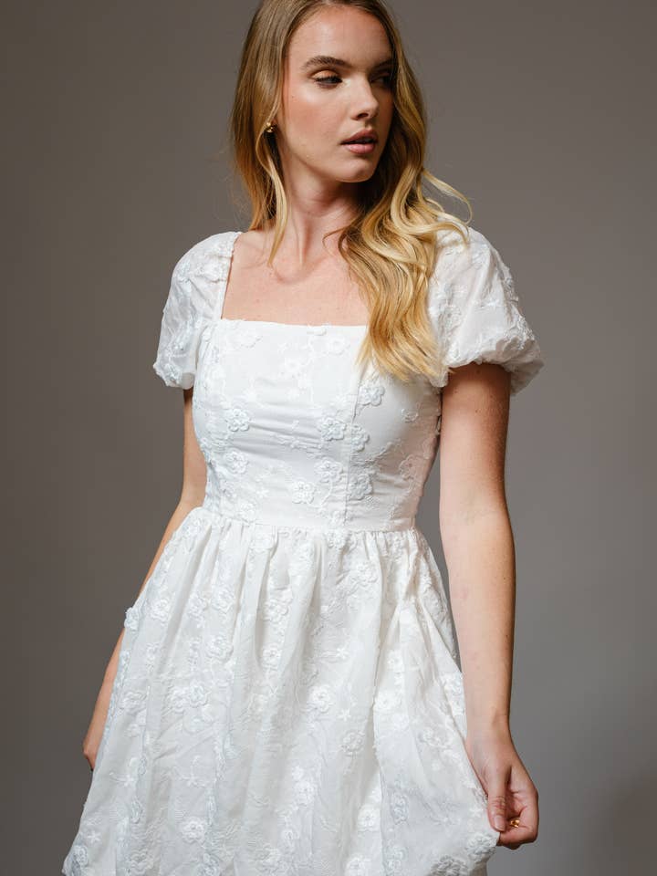 99330D - Floral Jacquard Bubble Mini Dress for wholesale by Blue B