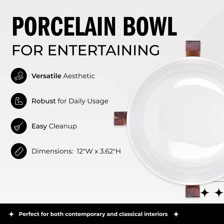 DUKA - Wholesale Serve Bowl - 101 oz White Porcelain Salad Bowl with Wood Base1