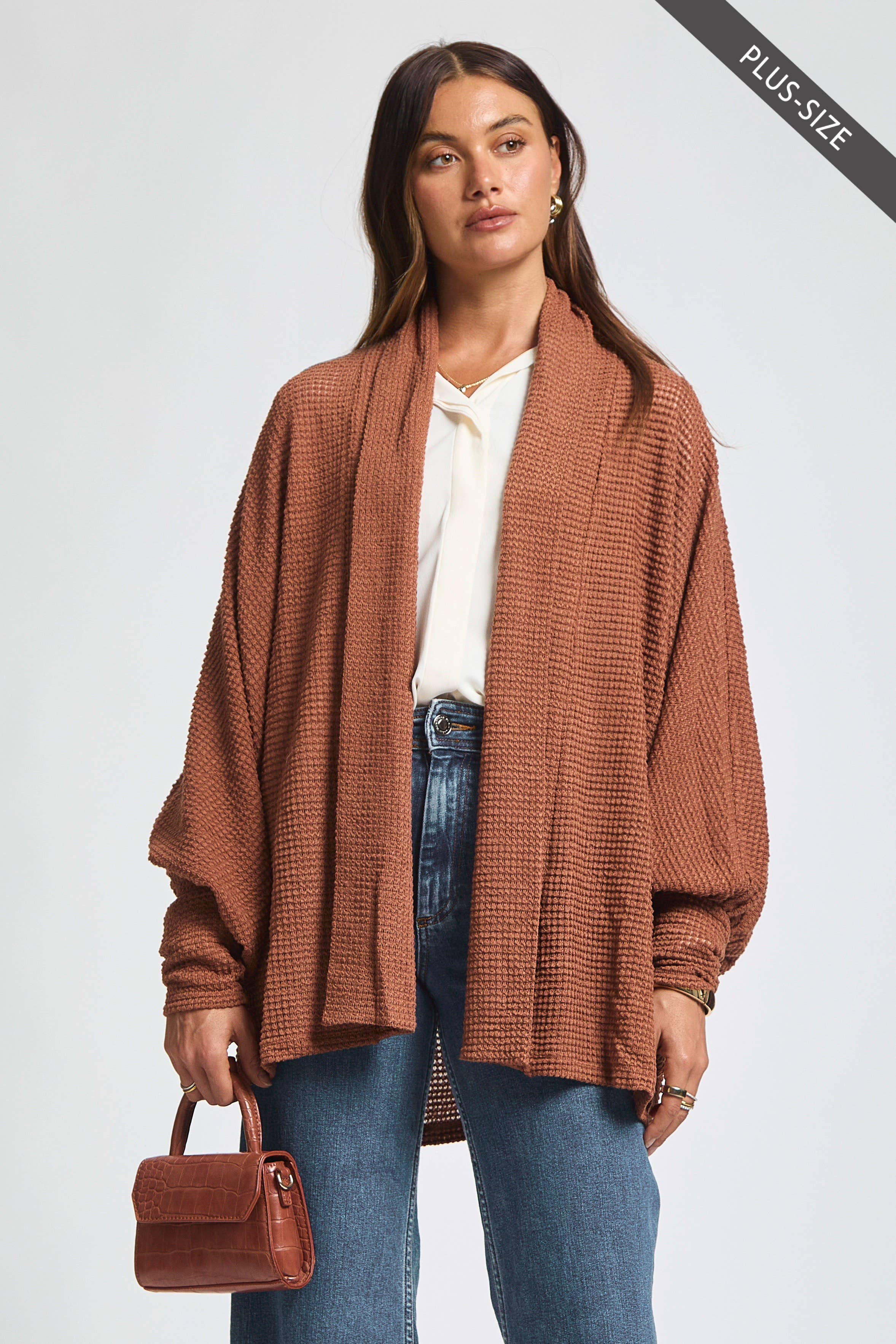 Dear Scarlett - Wholesale Cardigan - Women's - PLUS SIZE Crochet Knit Cardigan Batwing Sleeve6