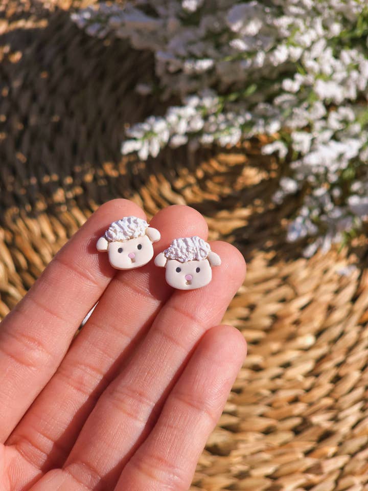 Little Lamb Stud Earrings for wholesale by Ivy Lane Clay Co.
