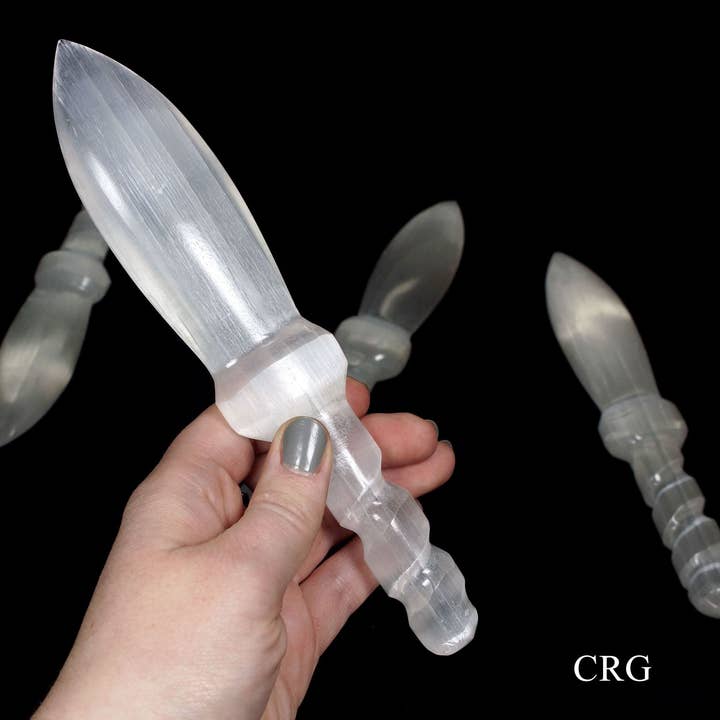 QTY 1 - Selenite Knife Dagger w/ Spiral Handle / 7.5"-8.5" AVG. for wholesale by Crystal River Gems LLC