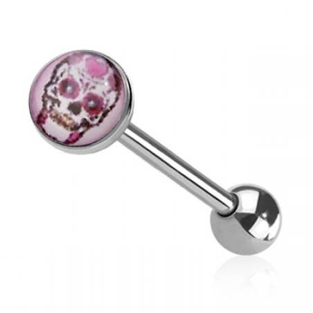 EPOXY ACRYLIC SUGAR SKULL HEAD 316L SURGICAL STEEL TONGUE BA for wholesale by CRAVE BODY JEWELRY