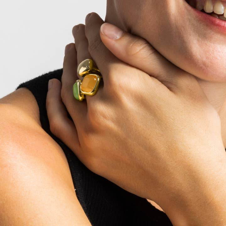 Luxenter - Vendita all'ingrosso Anelli cocktail/statement - Anello con Occhio di Gatto Multicolore finitura oro 18k - Shureo3