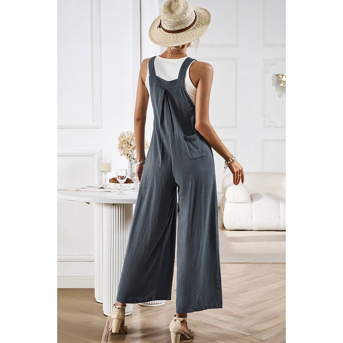 Supreme Fashion - Wholesale Overalls - Women's - Button Detail Wide Leg Overall Pockets Jumpsuit13